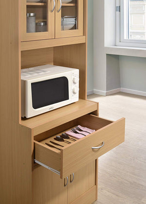 Hodedah Freestanding Kitchen Storage Cabinet w/ Open Space for Microwave, Beech - TRAPSKI
