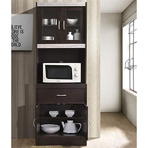Hodedah Import 70" Tall Top/Bottom Enclosed Kitchen Cabinet w/ Drawer, Chocolate