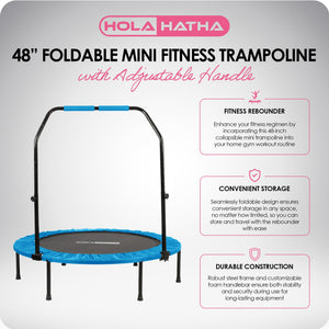 HolaHatha 48 Inch Foldable Mini Fitness Trampoline with Adjustable Handle, Blue - TRAPSKI