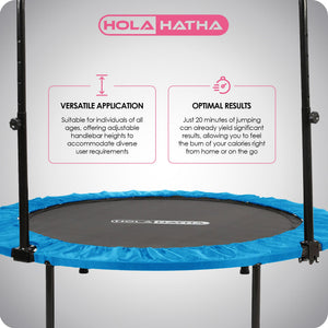 HolaHatha 48 Inch Foldable Mini Fitness Trampoline with Adjustable Handle, Blue - TRAPSKI