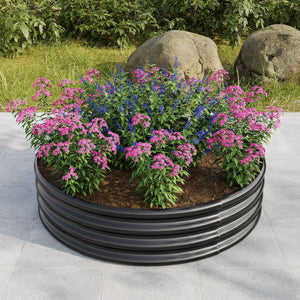 47.24" Round Raised Garden Beds with Galvanized Metal - Set of 2, Black