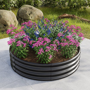 47.24" Round Raised Garden Beds with Galvanized Metal - Set of 2, Black