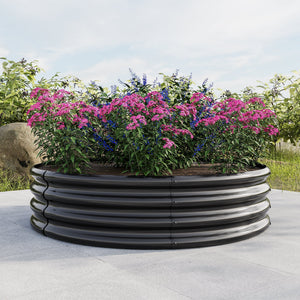 47.24" Round Raised Garden Beds with Galvanized Metal - Set of 2, Black