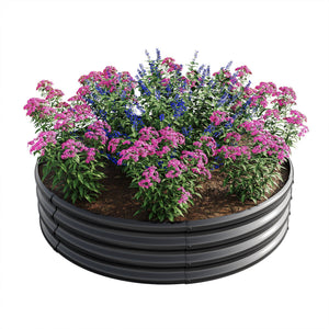 47.24" Round Raised Garden Beds with Galvanized Metal - Set of 2, Black