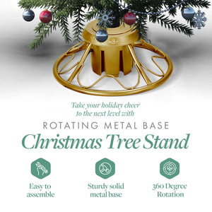 Home Heritage 1-1.75" Artificial Christmas Tree Base Rotating Metal Stand, Gold