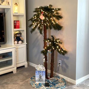Home Heritage Palm Tree 5' & 3' Pre-Lit Artificial Tropical Double Holiday Tree