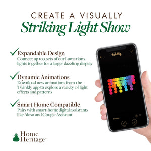 Home Heritage 7' Icicle Style Holiday Lights, App Controlled, 50 RGB LEDs 2 Pack