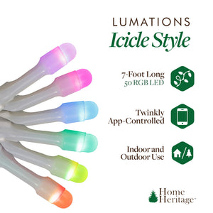 Home Heritage 7' Icicle Style Holiday Lights, App Controlled, 50 RGB LEDs 4 Pack