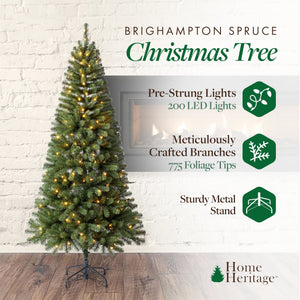 Home Heritage 7 Foot Brighampton Spruce Artificial Christmas Tree with LED Light - TRAPSKI