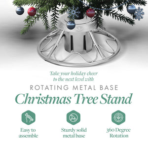 Home Heritage 1-1.75" Artificial Christmas Tree Base Rotating Metal Stand, Silver