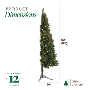 Home Heritage Half Pine 5' Pre-Lit Artificial Christmas Tree, 100 Warm White LED