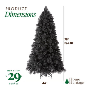 Home Heritage Snowdrift 6.5 Ft Pre-Lit Artificial Christmas Holiday Tree, Black