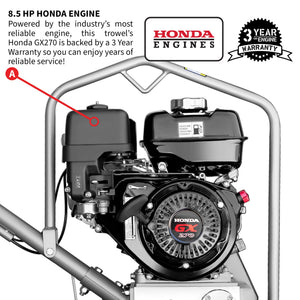 36" Honda Concrete Fast Pitch Power Trowel with 9HP Honda GX270 Finishing Blades Finishing Tool - TRAPSKI