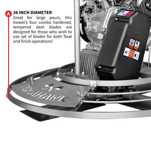 36" Honda Concrete Fast Pitch Power Trowel with 9HP Honda GX270 Finishing Blades Finishing Tool - TRAPSKI