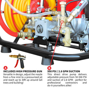 1.6HP Skid Sprayer Barrel Mount Only with Honda GX35 100ft Hose and 500 PSI Pump for Pest Control - TRAPSKI