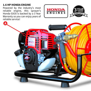 1.6HP Skid Sprayer Barrel Mount Only with Honda GX35 100ft Hose and 500 PSI Pump for Pest Control - TRAPSKI