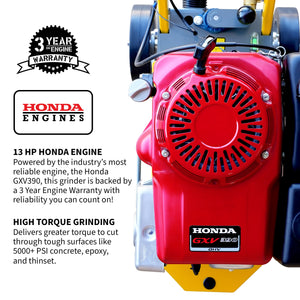 10" Honda Concrete Floor Grinder 10HP GXV390 Motor for Smoothing, Floor Prep, Coatings