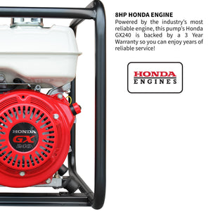 3 Inch Trash Water Pump 375 GPM 8 HP GX240 powered by Honda Portable Utility X-Series