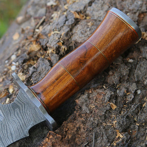 Hornet Custom Damascus Hunting Knife with Exotic Rose Wood Handle & Sheath - TRAPSKI