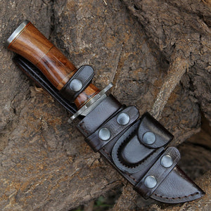 Hornet Custom Damascus Hunting Knife with Exotic Rose Wood Handle & Sheath - TRAPSKI
