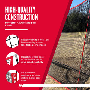 Hit Run Steal 10 x 7 Feet Golf Hitting Net for Indoor/Outdoor Use, Red/Black