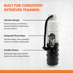 HuntEmUp Large 3-Inch Flasher Dog Training Bumpers with Throw Rope and Air Valve – Black and White 6 Pack