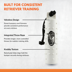 HuntEmUp Large 3-Inch White Dog Training Bumpers with Throw Rope and Air Valve – 6 Pack
