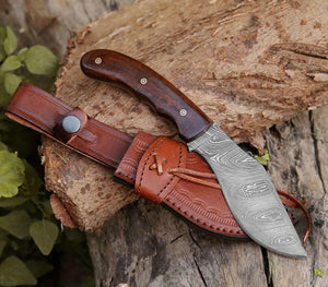 Huntsman Damascus Kukri Knife with Exotic Rose Wood Handle - TRAPSKI