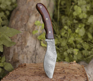Huntsman Damascus Kukri Knife with Exotic Rose Wood Handle - TRAPSKI