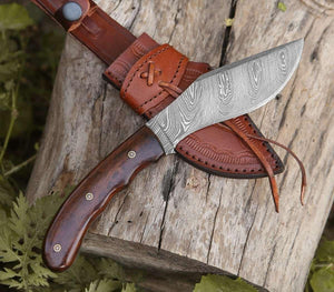 Huntsman Damascus Kukri Knife with Exotic Rose Wood Handle - TRAPSKI