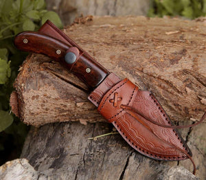 Huntsman Damascus Kukri Knife with Exotic Rose Wood Handle - TRAPSKI