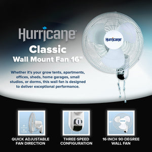 Hurricane Classic 16 Inch 90 Degree Oscillating 3 Speed Wall Fan, White, 4 Pack