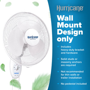 Hurricane Supreme 12 Inch Oscillating 3 Speed Portable Wall Mount Fan, 2 Pack