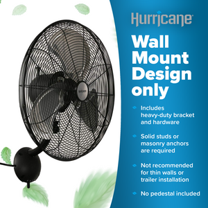 Hurricane 20 Inch Pro Series Metal Wall Mount Heavy Duty Hydroponics Fan, Black