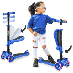 Hurtle ScootKid 3 Wheel Toddler Child Ride On Toy Scooter w/ LED Wheels, Blue