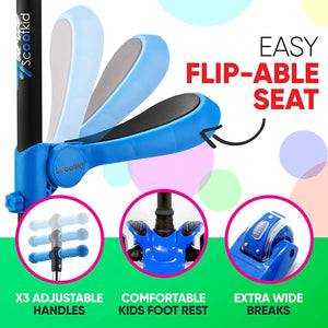 Hurtle ScootKid 3 Wheel Toddler Child Ride On Toy Scooter w/ LED Wheels, Blue