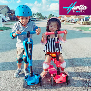 Hurtle ScootKid 3 Wheel Toddler Child Ride On Toy Scooter w/ LED Wheels, Blue