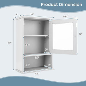 Bathroom Wall Mounted Adjustable Hanging Storage Medicine Cabinet-White