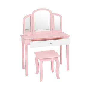 Kids Princess Make Up Dressing Table with Tri-folding Mirror and Chair