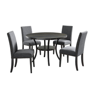 Biony Espresso Wood Dining Set with Nailhead Trim Chairs - Gray