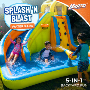 Banzai Splash 'N Blast Kids Outdoor Backyard Inflatable Water Slide Splash Park