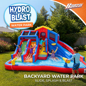 Banzai Hydro Blast Inflatable Play Water Park with Slides and Water Cannons