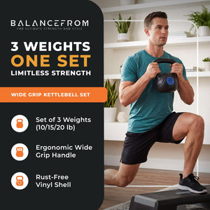 BalanceFrom Kettlebell Fitness Exercise Weights, Set of 3, 10, 15, and 20 Pounds
