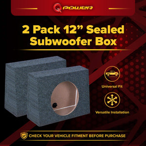QPower QTW12 Single 12" Sealed Car Audio Subwoofer Sub Box Enclosures, Pair