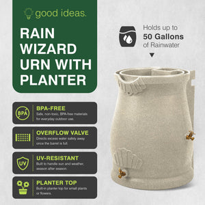 Good Ideas Rain Wizard 50 Gallon Plastic Rain Barrel Urn, Sandstone (3 Pack)
