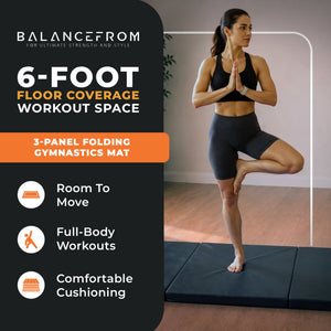 BalanceFrom Fitness GoGym 6x2ft Folding 3 Panel Exercise Mat with Handles, Black