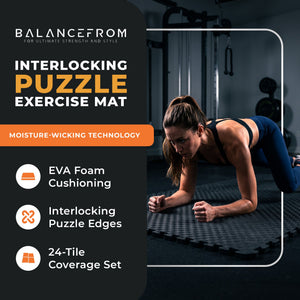 BalanceFrom Fitness 96 Sq Ft Interlocking EVA Foam Exercise Mat Tiles, Black