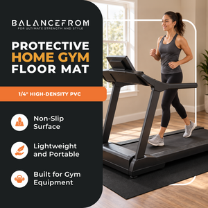 BalanceFrom High-Density Gym Equipment Mat, 1/4-Inch PVC Protective Floor Mat for Treadmills, Exercise Bikes, and Heavy Fitness Machines, 9' x 6'