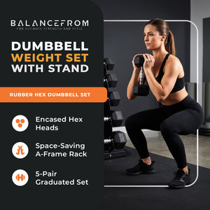 BalanceFrom Signature Alloy Steel Rubber Encased Hex Dumbbell Set, Black