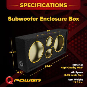 Q Power Car Audio Subwoofer Enclosure Box for 8 Inch Mids and 3 Inch Tweeters